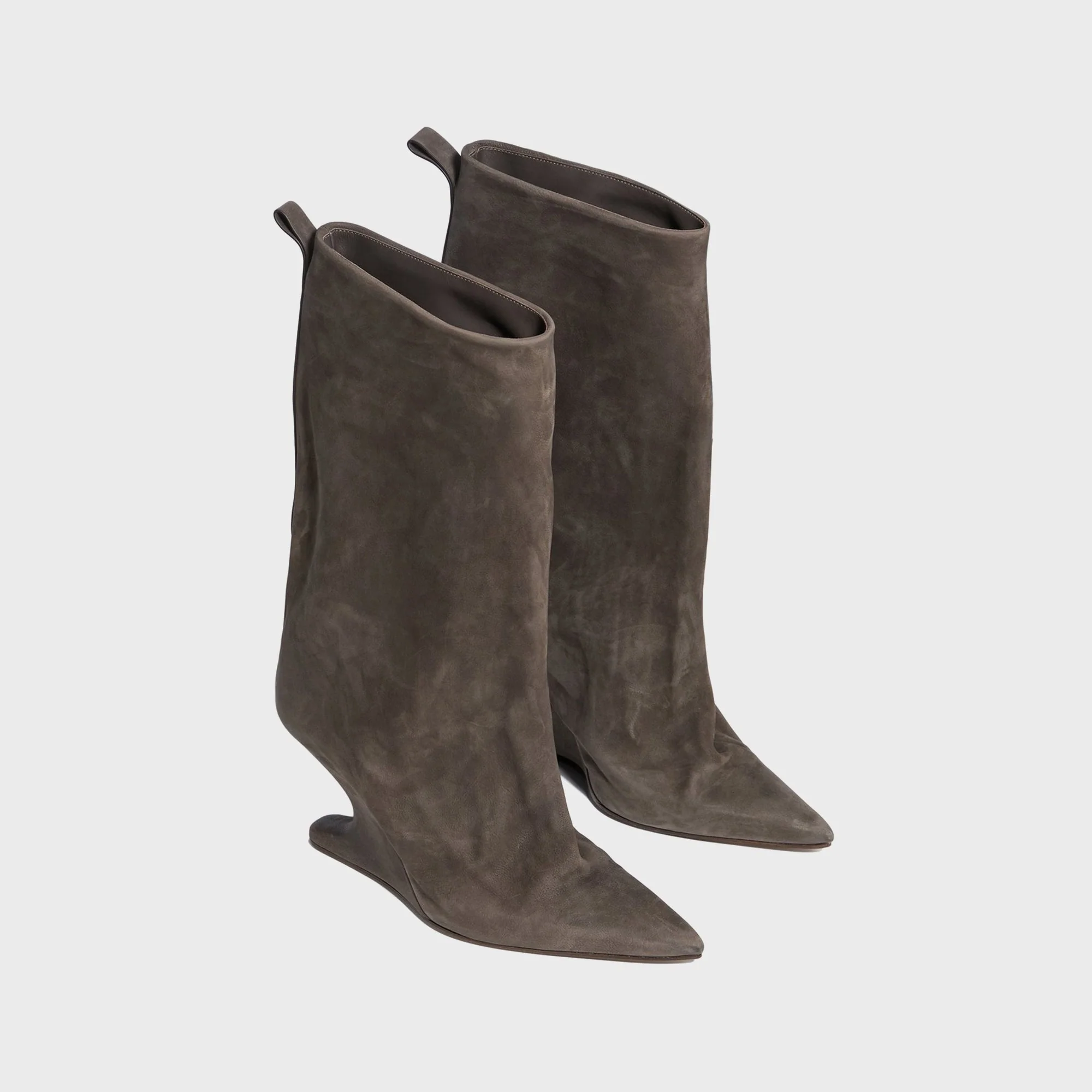 Rick Owens WMNS Cantilever Suede Peep Toe Boots - Dark Dust - Image 2