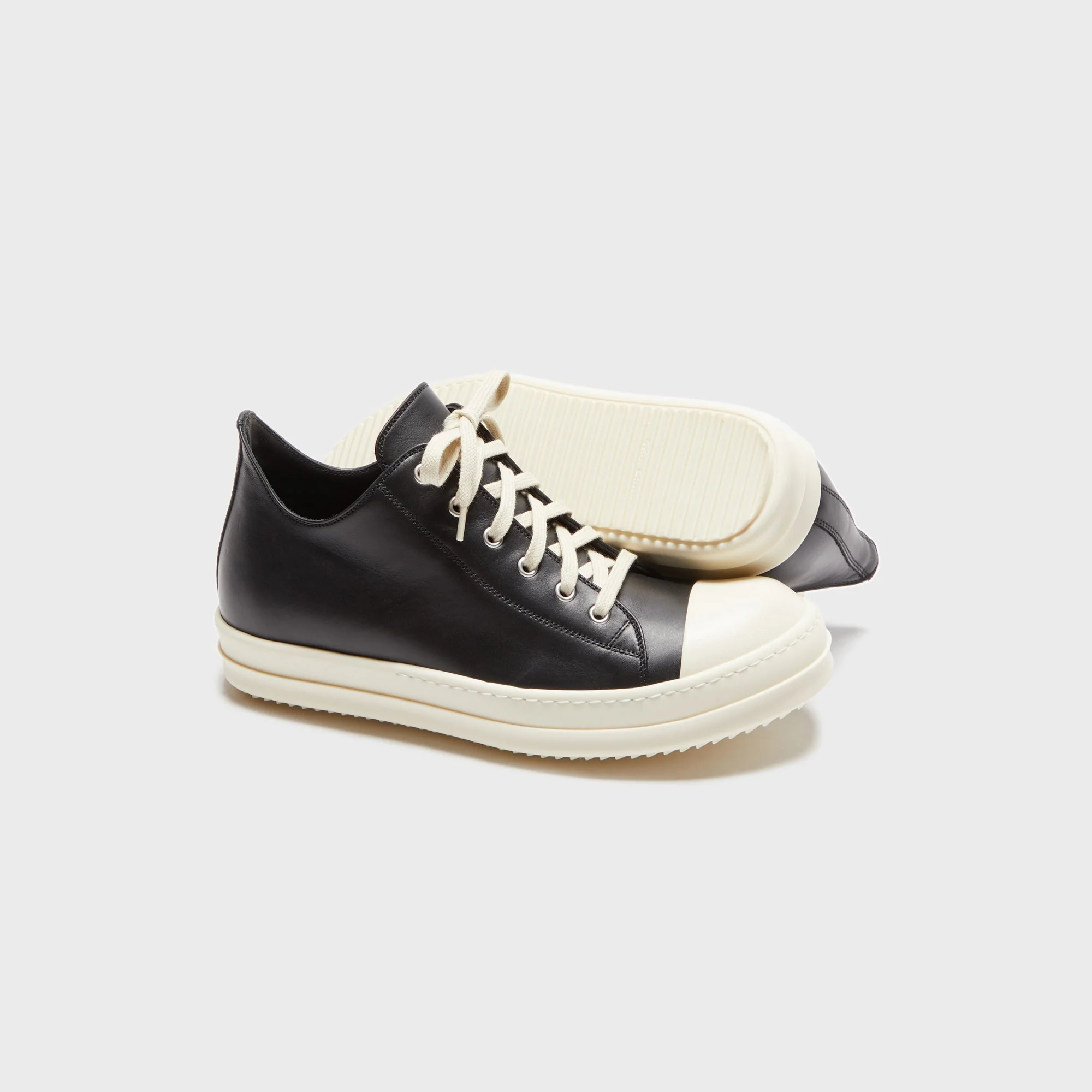 Rick Owens Scarpe Pelle Low Sneakers - Black / Milk / Milk - Image 8
