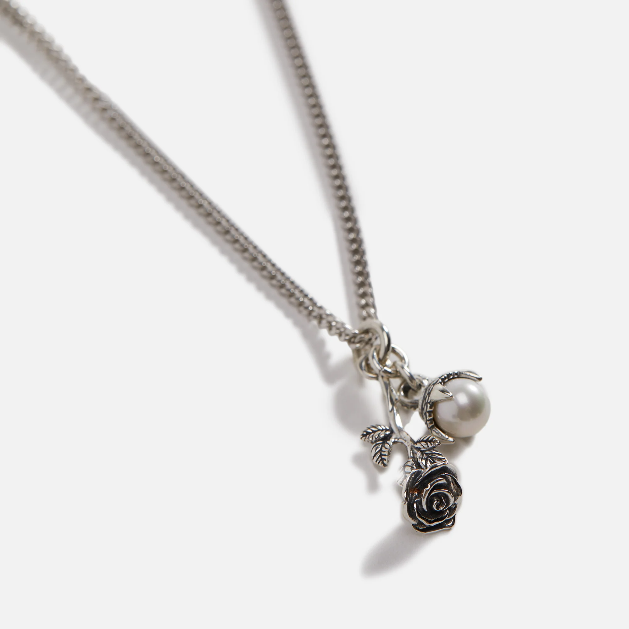 Emanuele Bicocchi Rose + Pearl Necklace - Silver - Image 2