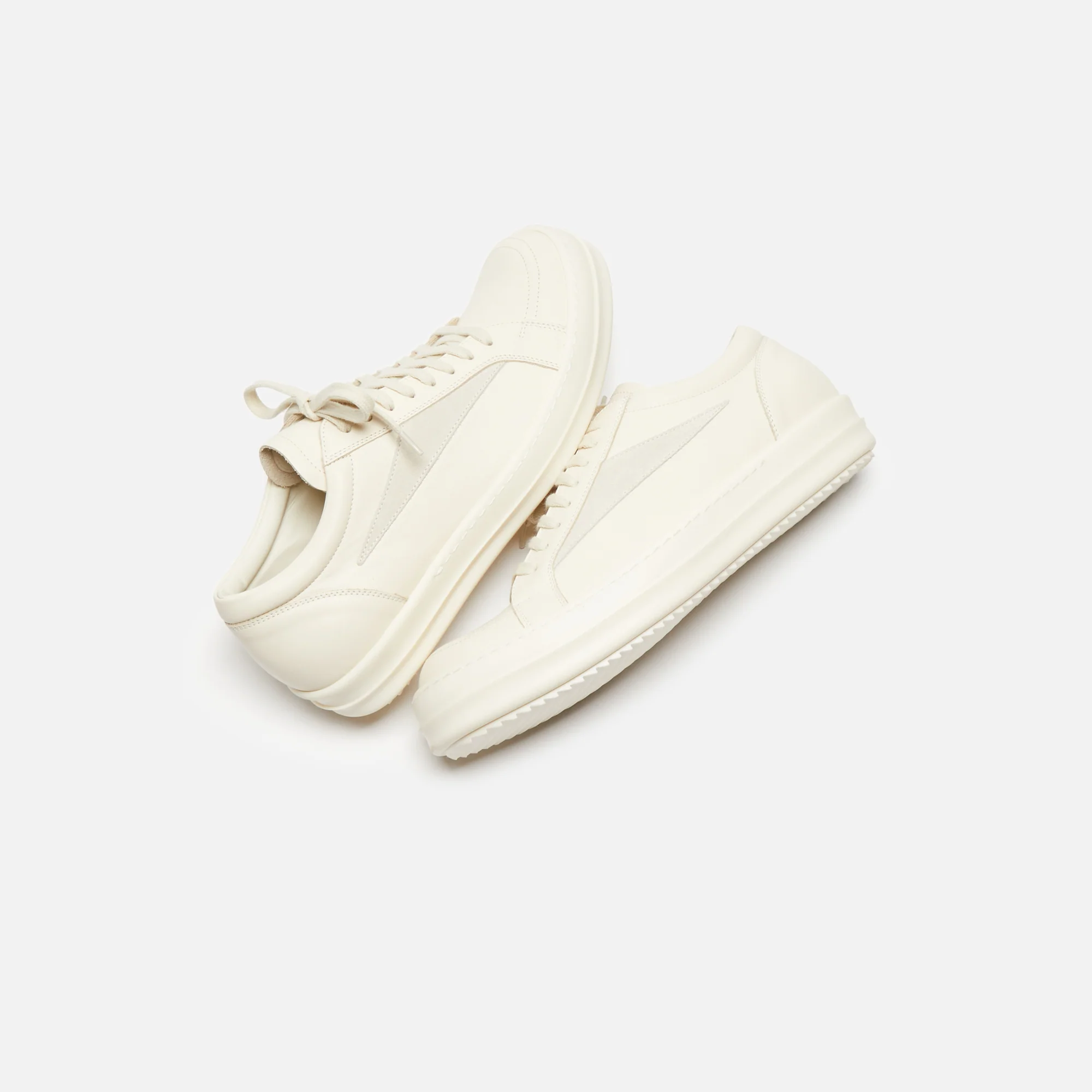 Rick Owens Scarpe Pelle Vintage Sneakers - Milk / Milk / Milk - Image 4