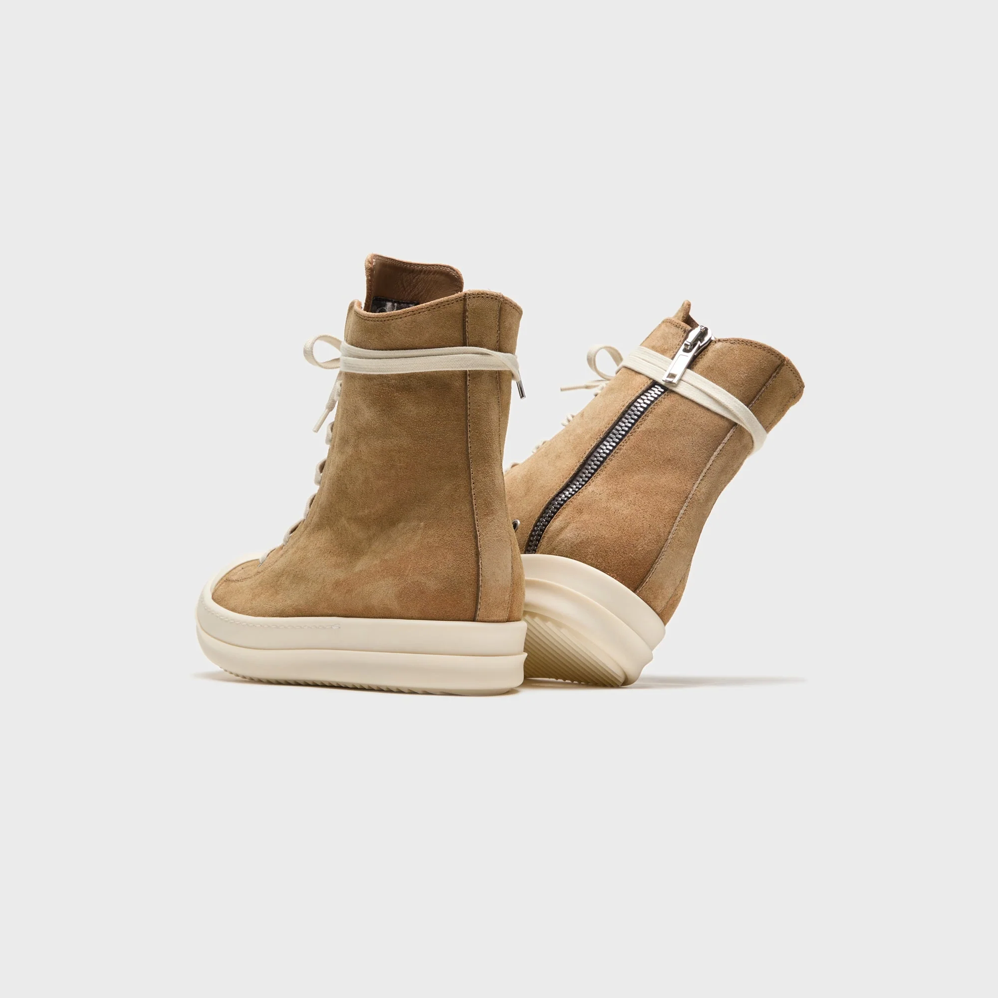 Rick Owens Temple Sumi Suede High Top Sneakers - Brown / Milk / Milk - Image 3