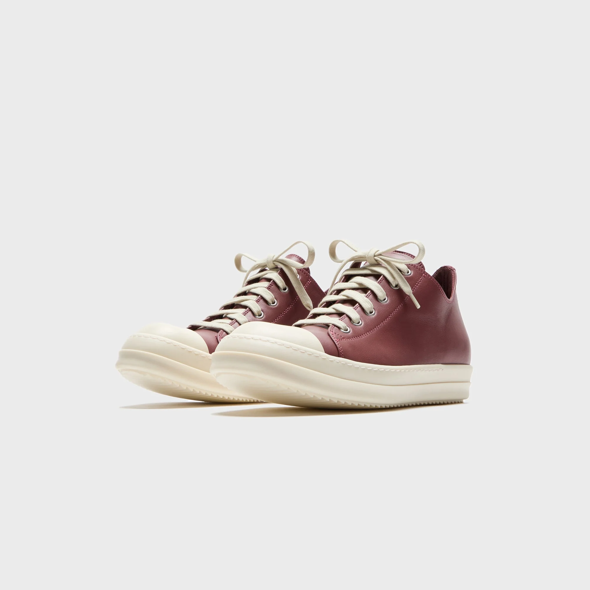 Rick Owens Scarpe In Pelle Low Sneaker - Rosewood / Milk / Milk - Image 2