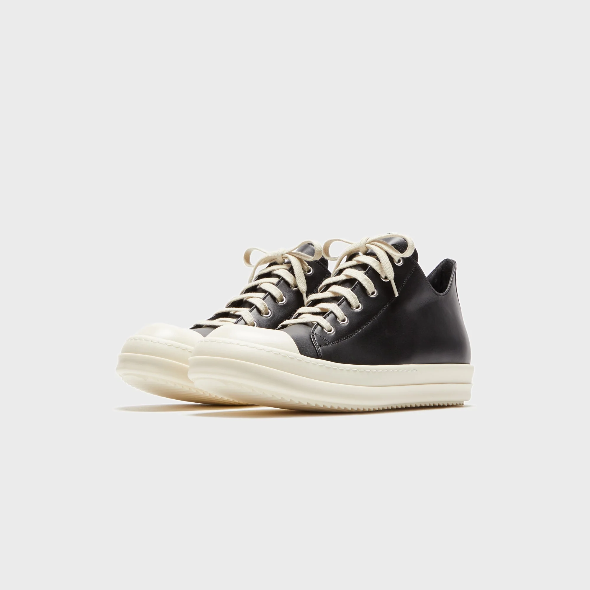 Rick Owens Scarpe In Pelle Low Sneaks - Black / Milk / Milk - Image 2