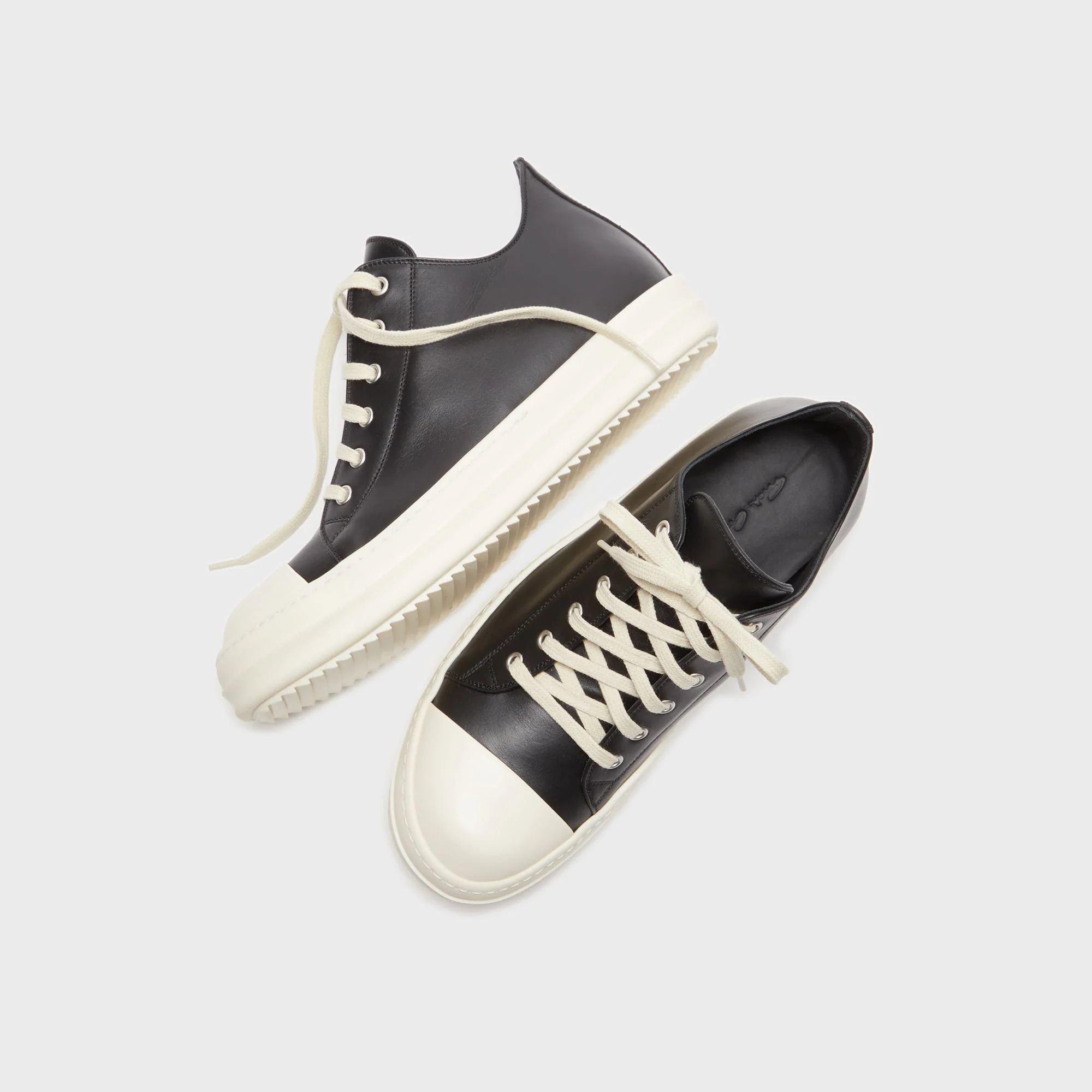 Rick Owens Scarpe In Pelle Low Sneaks - Black / Milk / Milk - Image 4