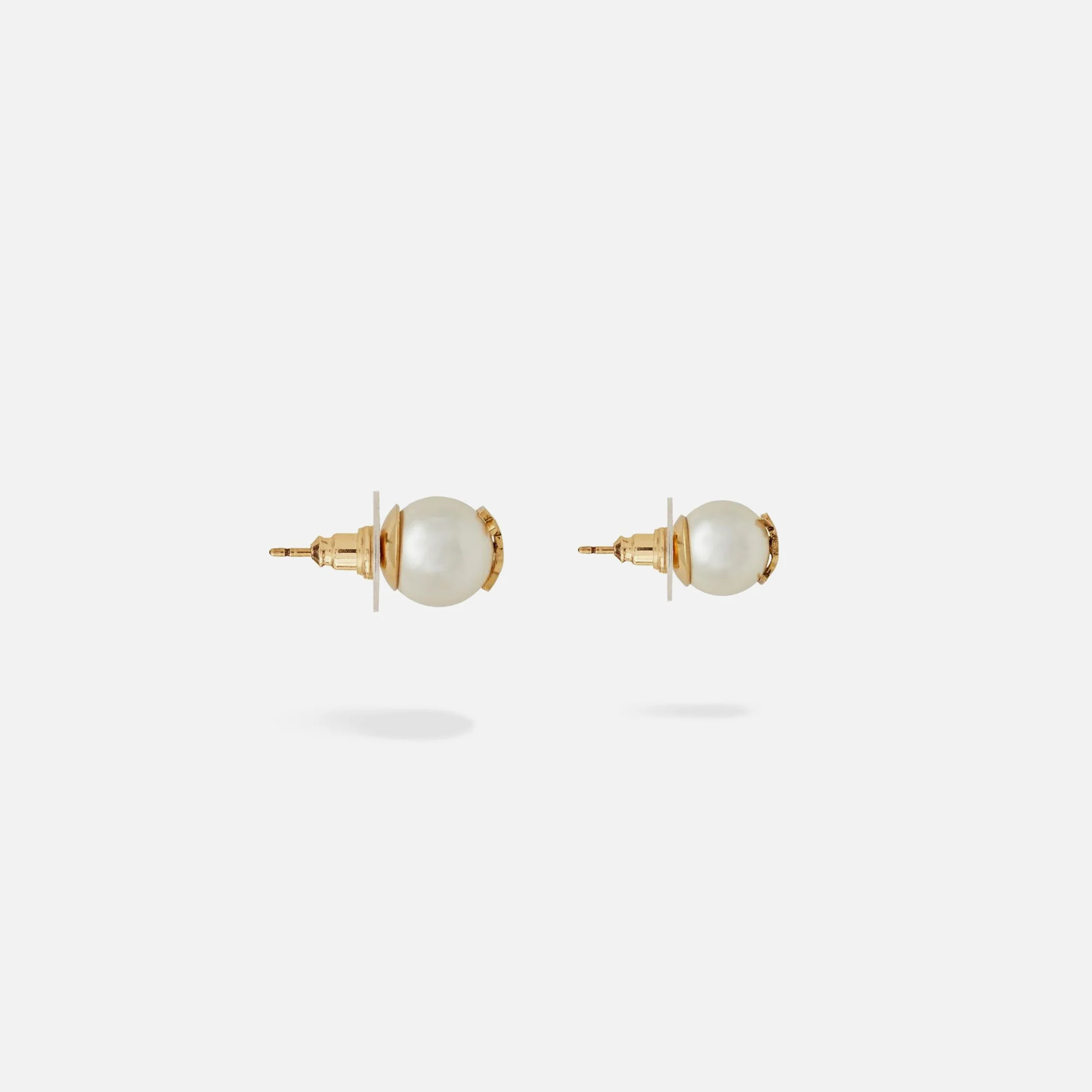 Saint Laurent Asymetric YSL Pearl Earrings - Creme - Image 2