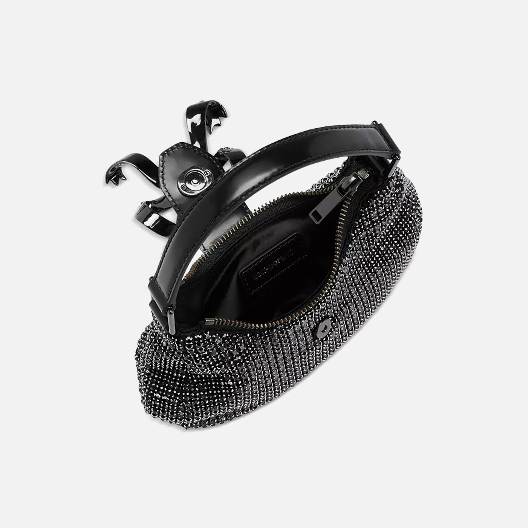 Self-Portrait Diamante Crescent Bow Bag - Black - Image 2
