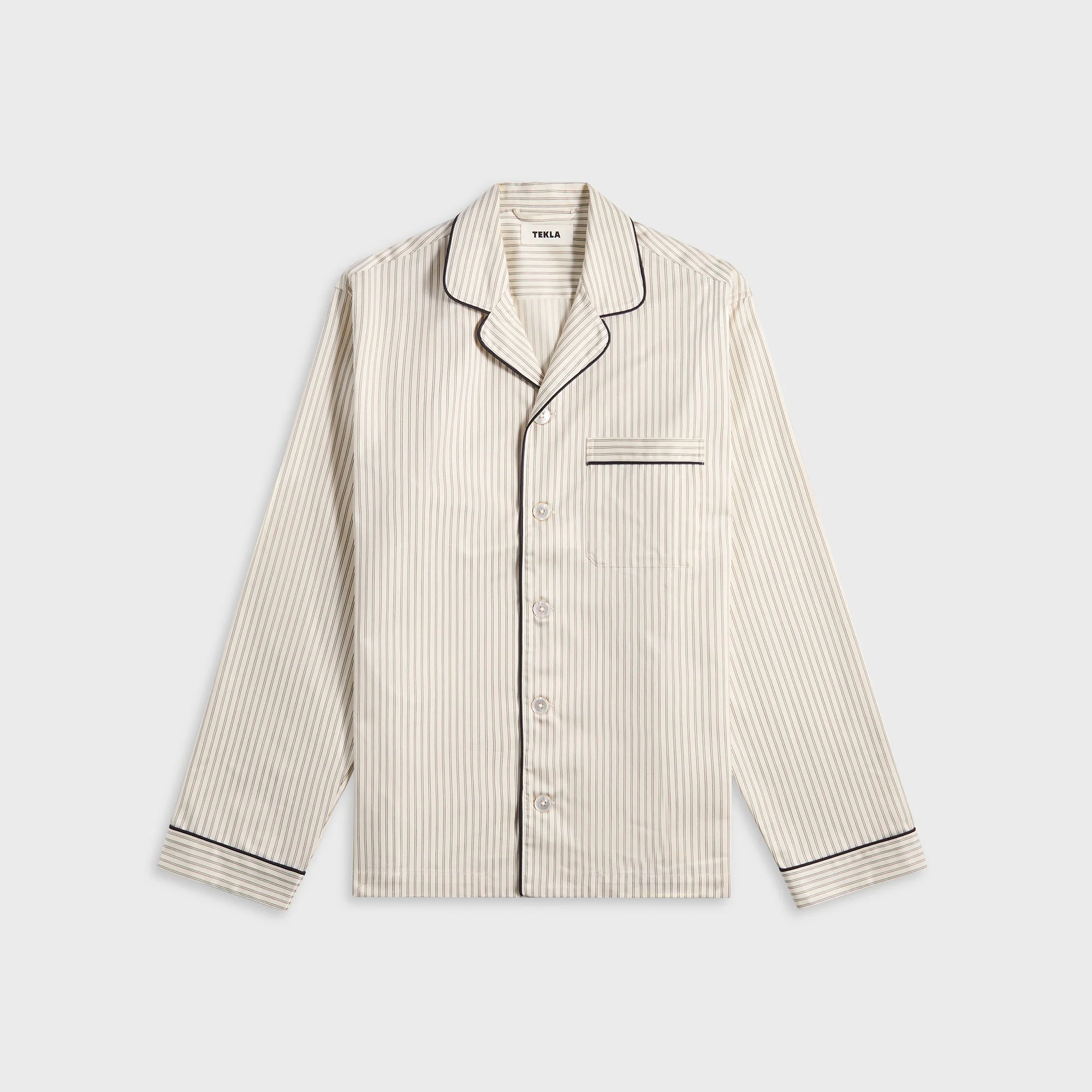 Tekla Sateen Long Sleeved Shirt - Brown Pin Stripes