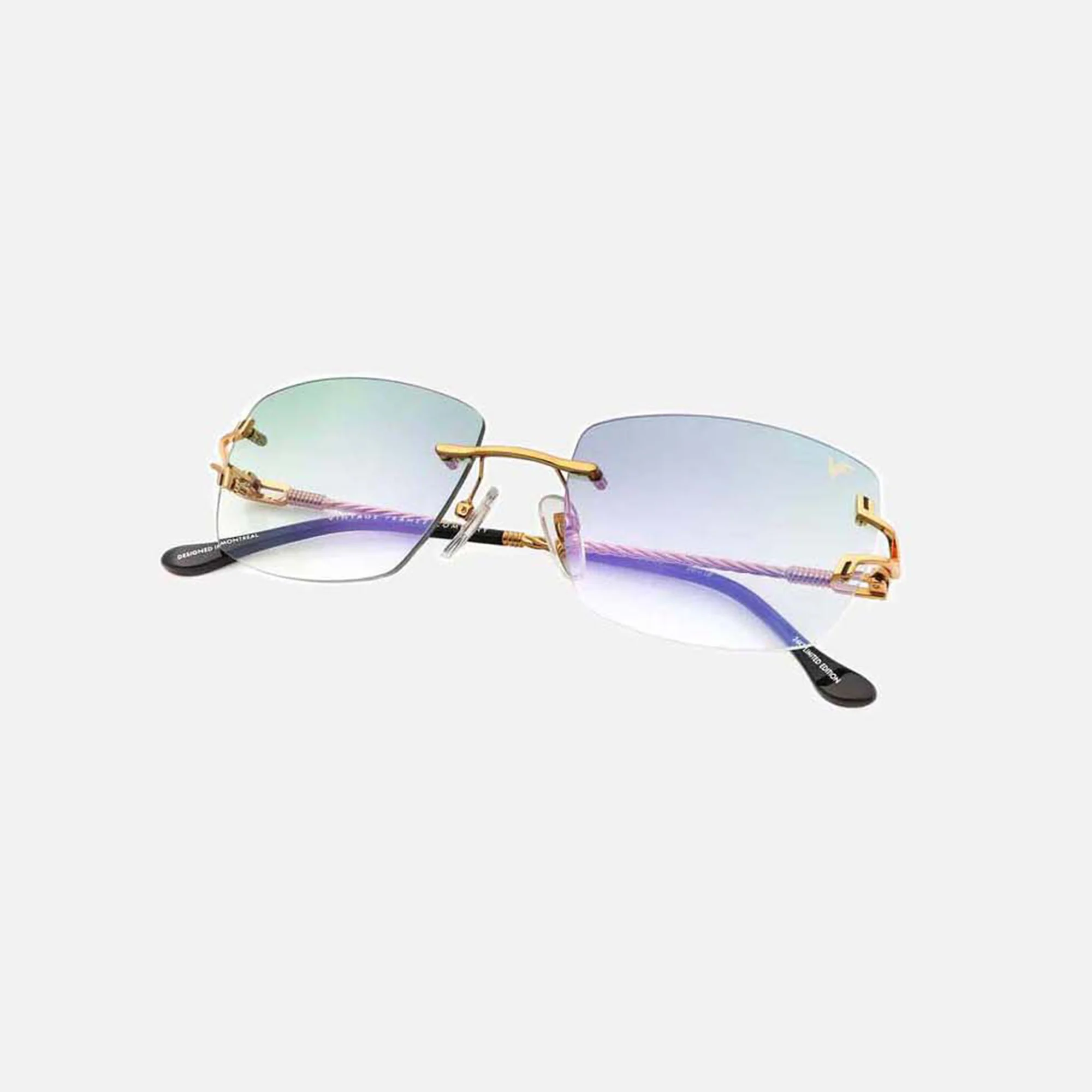 Vintage Frames Bal Harbour Drill Mount 24KT Yellow Gold - Powder Green / Flash Purple - Image 2