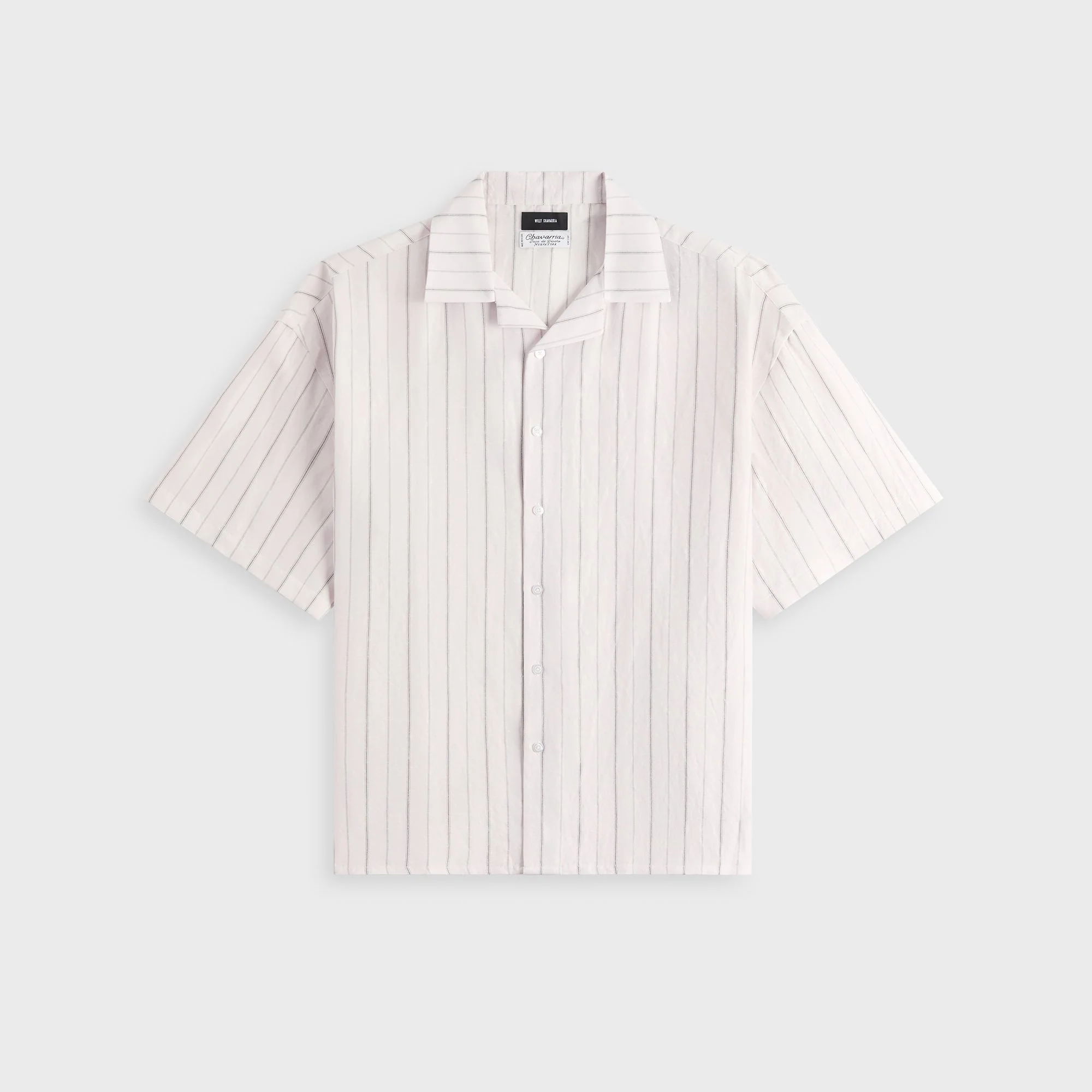 Willy Chavarria Camp Collar Short Sleeve Shirt - White / Black Stripe