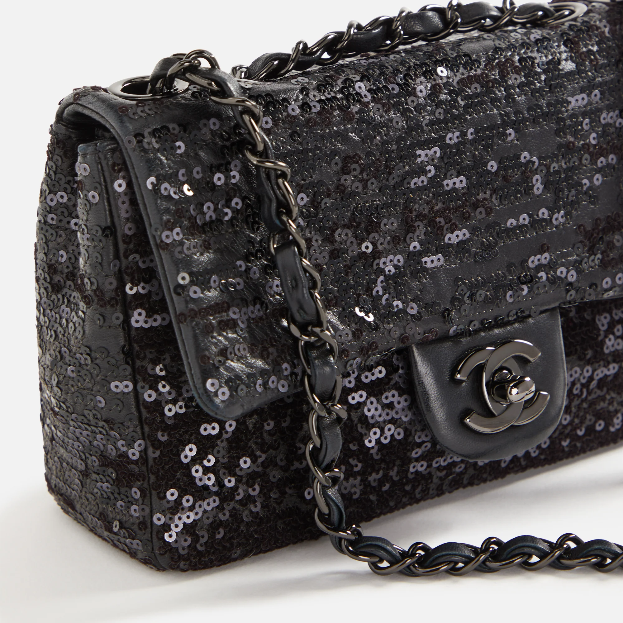WGACA Chanel Sequin Small Half Flap Bag - Black - Image 2