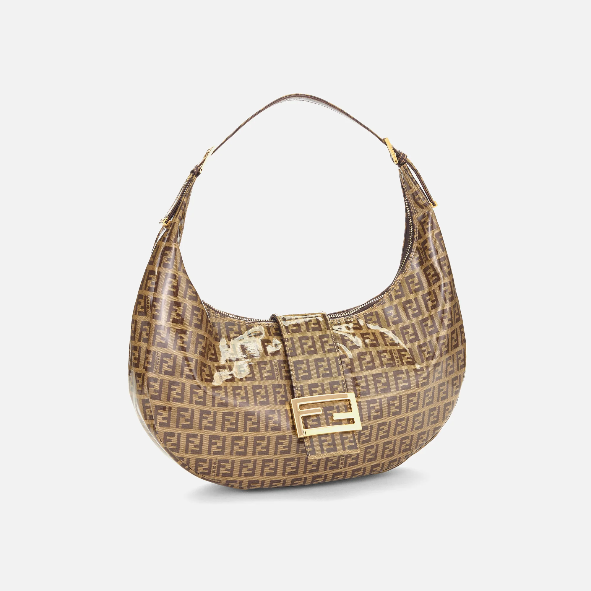 WGACA Fendi Brown Vinyl Crescent Moon Hobo Small - Brown - Image 2