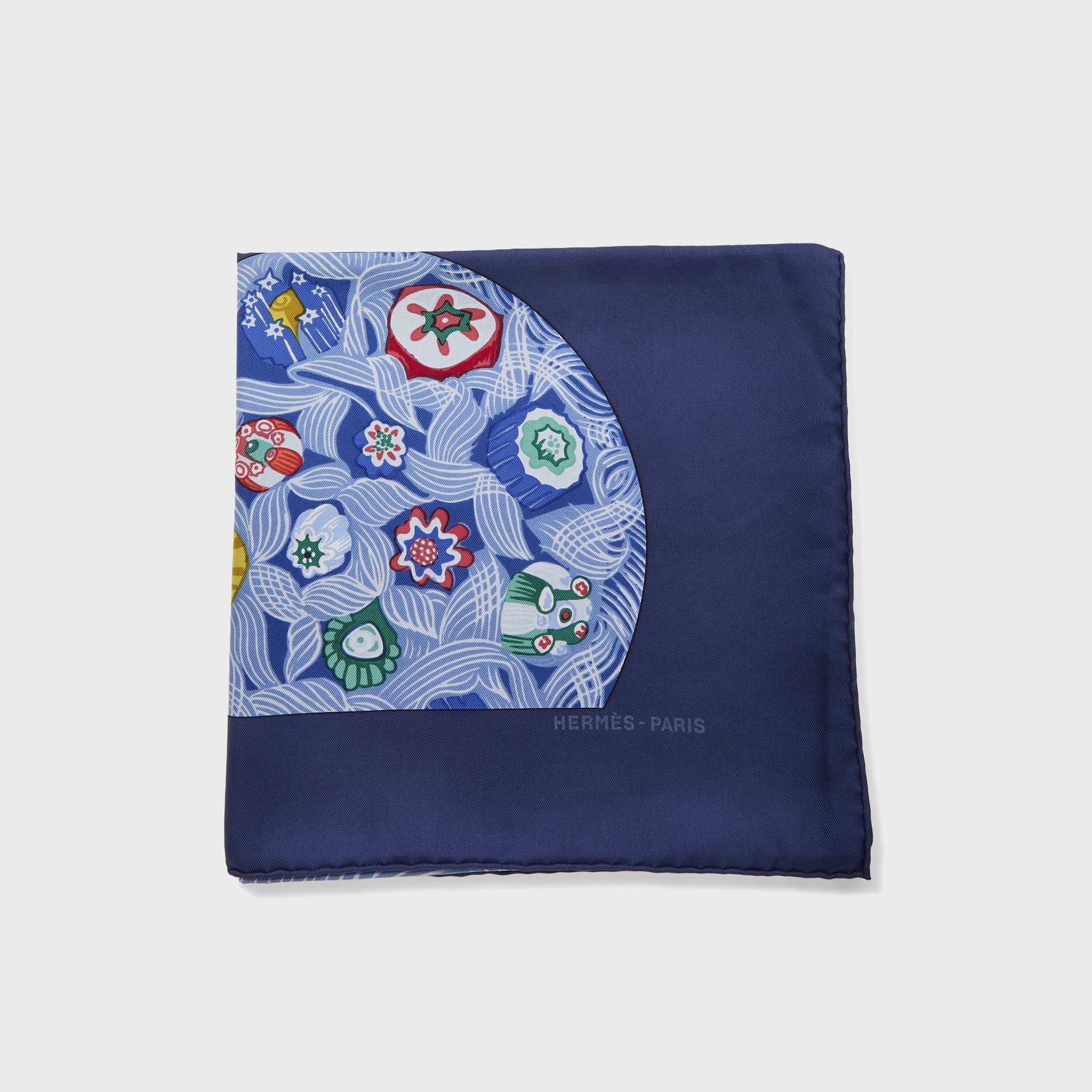 WGACA Hermes Sulphides and Paperweight II Silk Scarf - Navy - Image 2