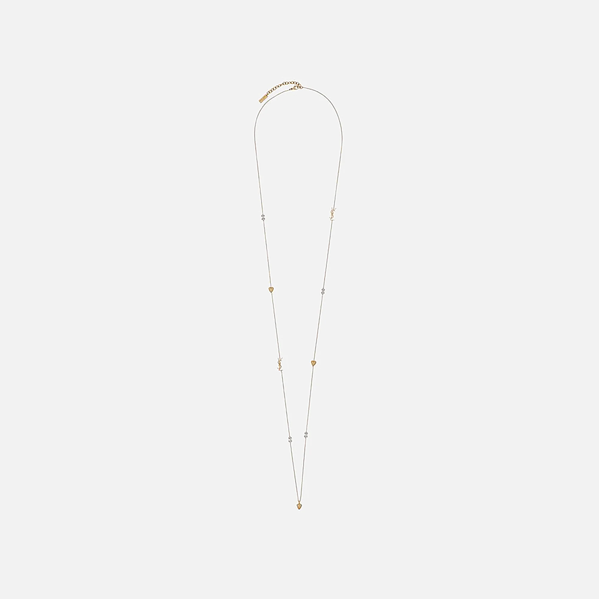 Saint Laurent YSL, Heart & Rhinestone Long Necklace - Gold