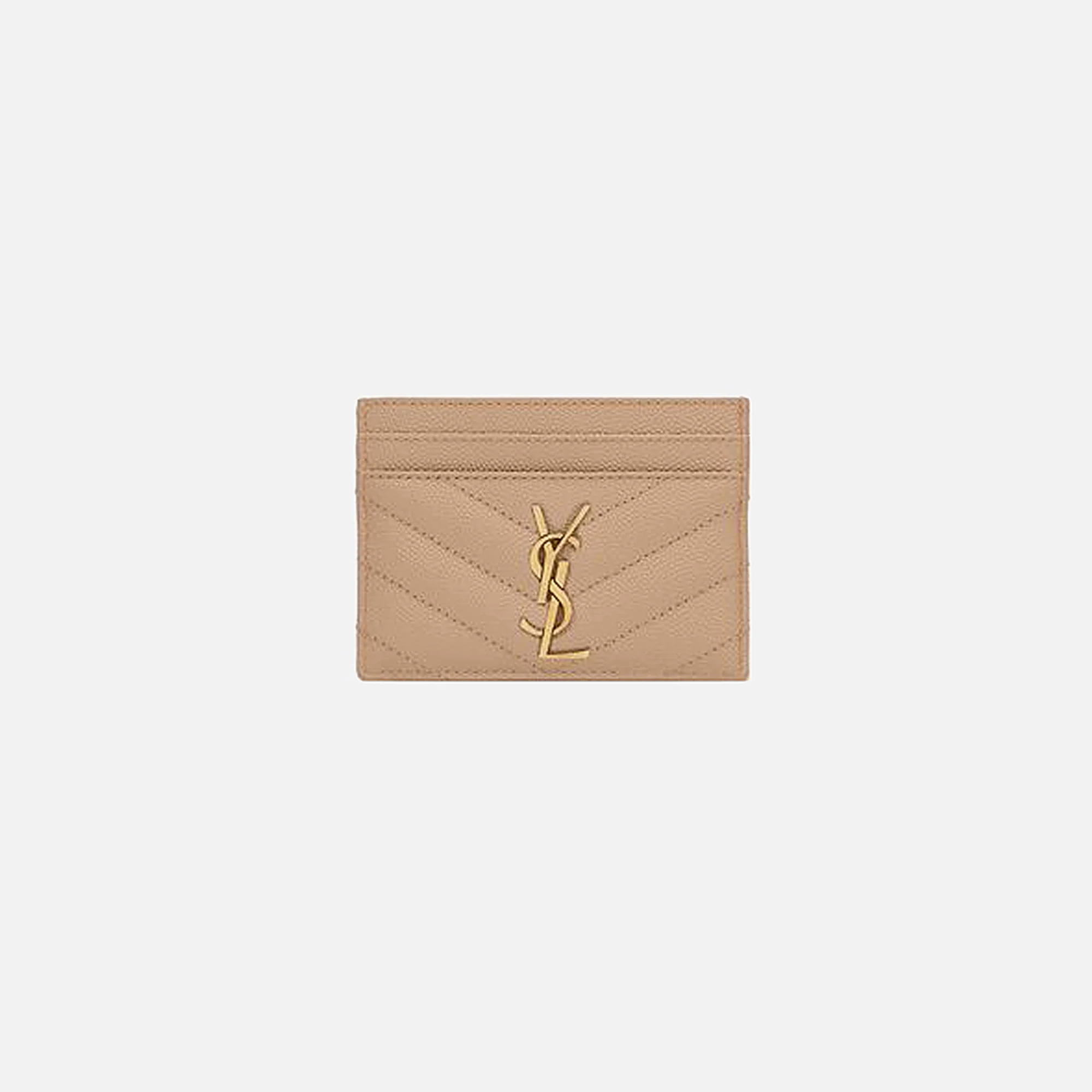 Saint Laurent Credit Card Case Chevron - Dark Beige